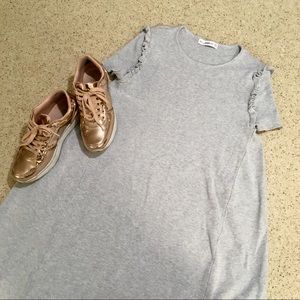 Zara dove grey knit shift dress w/ ruffle sleeves!